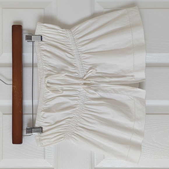 Reformation Rowen Boho Poplin Strapless Smocked Slit Tied Front Crop Top White M